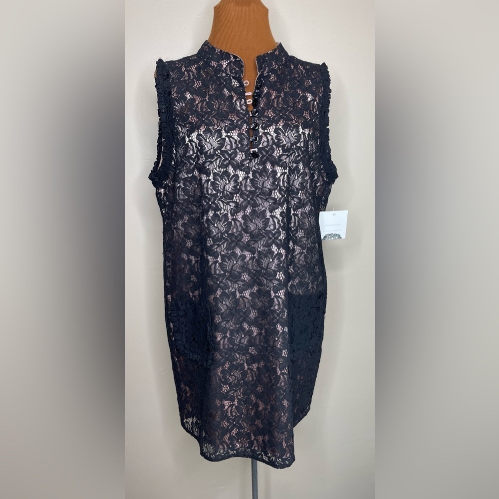NWT Donna Morgan Black Lace Sleeveless Dress Mandarin Collar Size 8